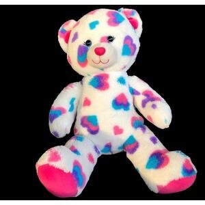 Build A Bear Hearts & Hugs Bear Plush 16" White Red Pink Hearts Sound Box
